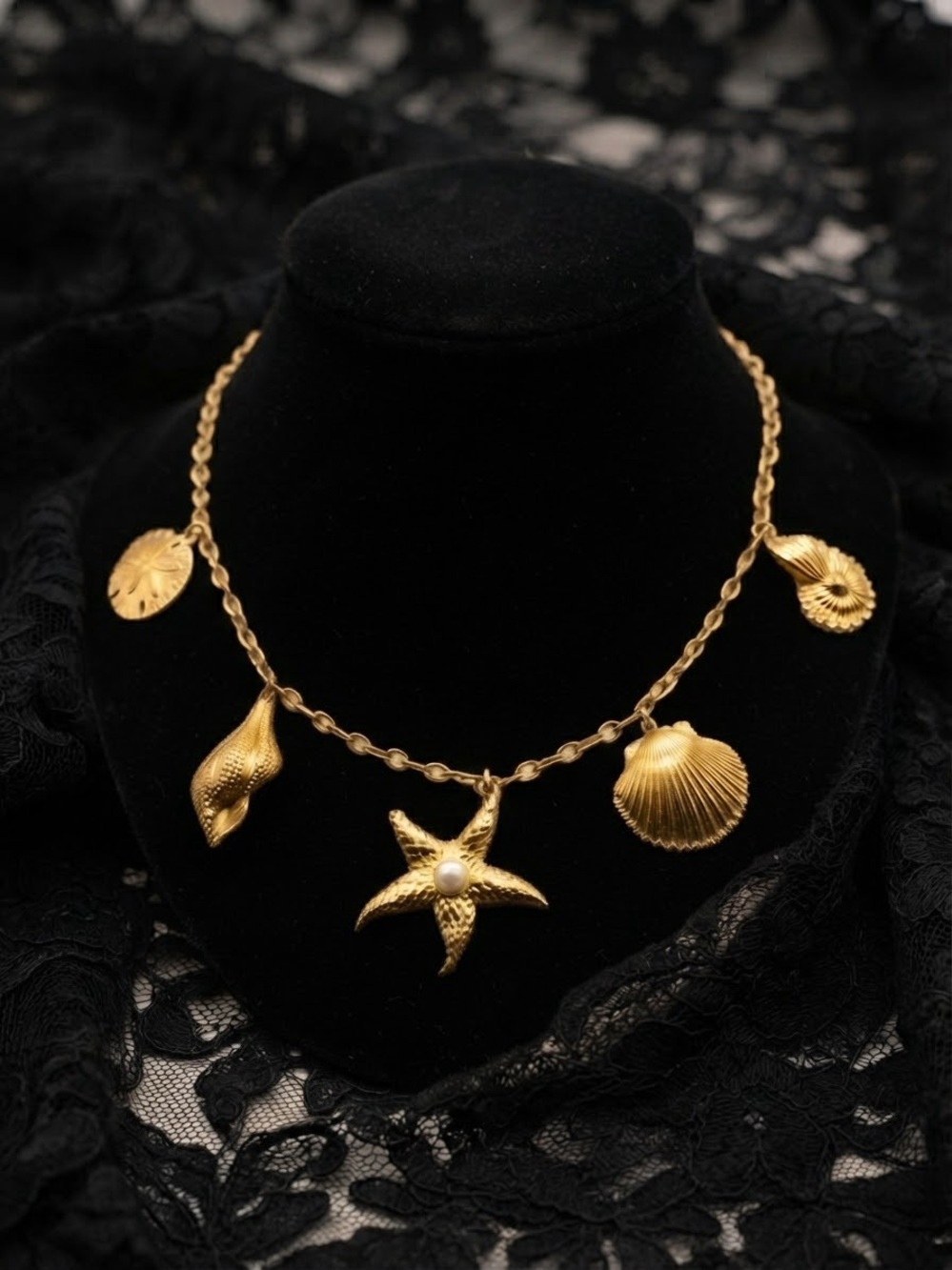 Kenneth Jay Lane Gold Seashell and Starfish Charm Necklace